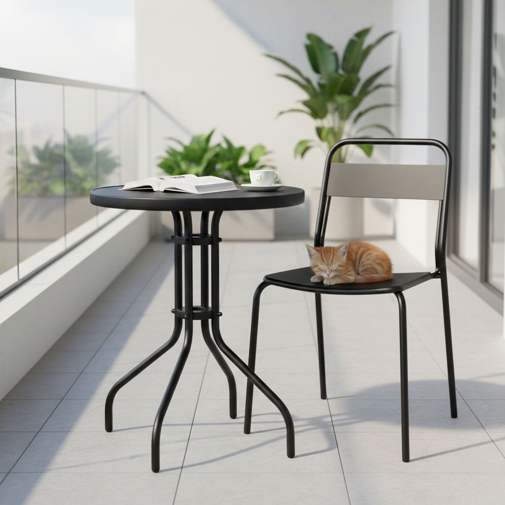 Apvalus sodo stalas, 60 cm, grūdinto stiklo stalas sodui, terasai, balkonui, juodas, „MultiGarden“ 1 Apvalus sodo stalas, 60 cm, grūdinto stiklo stalas sodui, terasai, balkonui, juodas, „MultiGarden“ 1