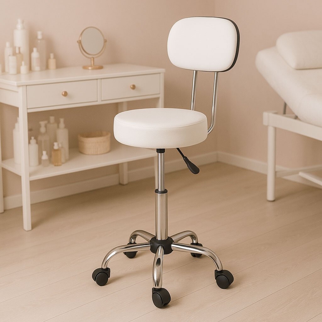 Pasukama kosmetinė–medicininė kėdė su atlošu, reguliuojamo aukščio, balta, ModernHome 1