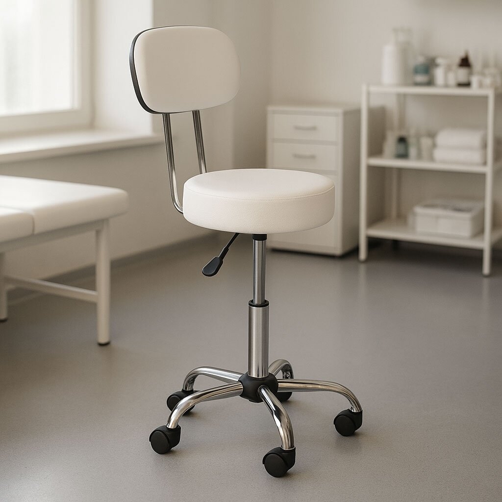 Pasukama kosmetinė–medicininė kėdė su atlošu, reguliuojamo aukščio, balta, ModernHome 2