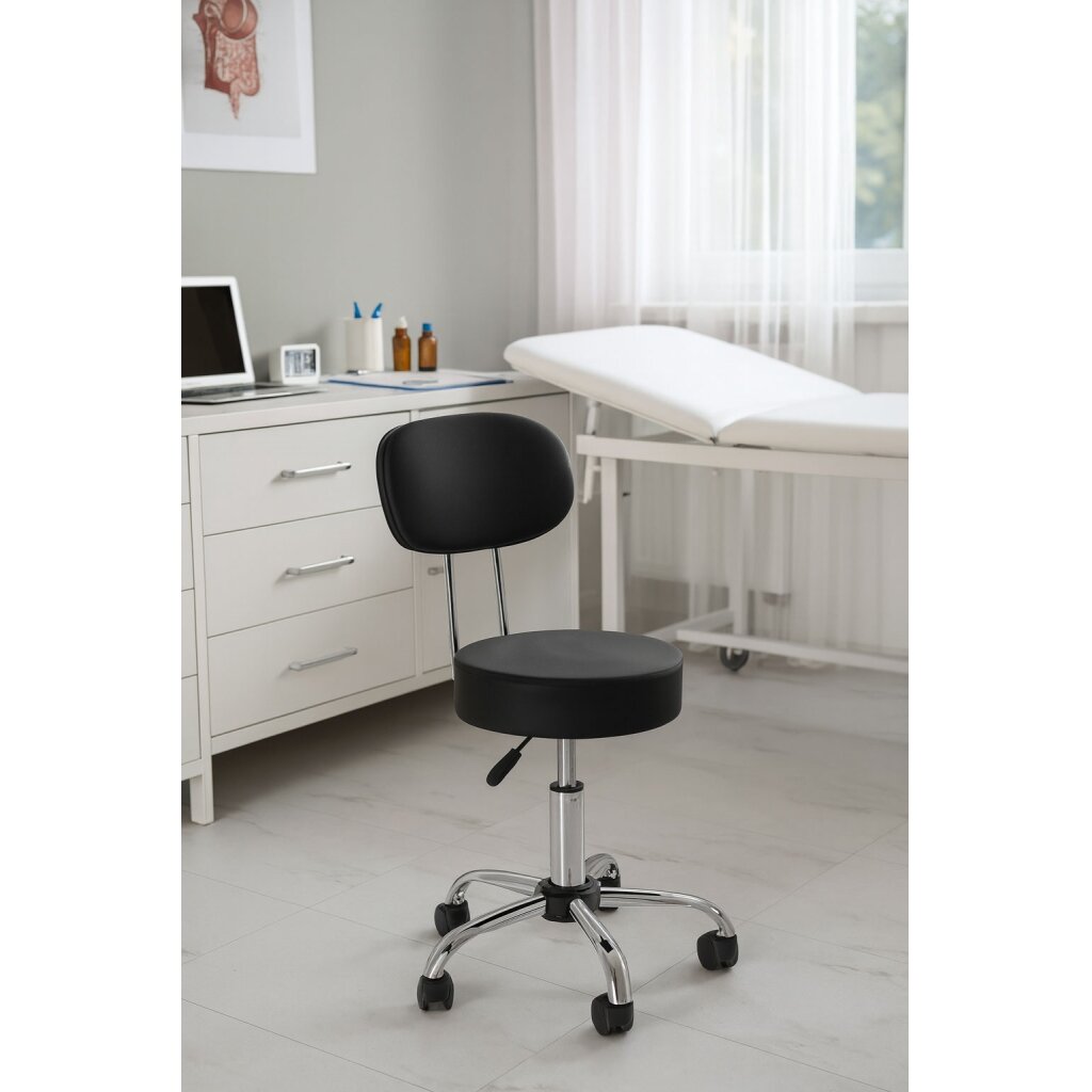 Pasukama kosmetinė–medicininė kėdė su atlošu, reguliuojamo aukščio, juoda, ModernHome 2