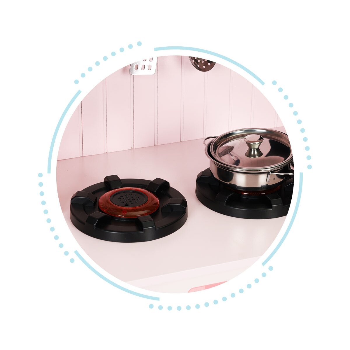 Medinė vaikiška virtuvė su orkaite, mikrobangų krosnele, degikliais ir priedais, ECOTOYS 3