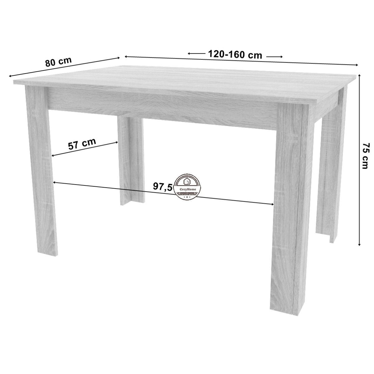 Stačiakampis išskleidžiamas stalas 120-160x80 cm virtuvei-valgomajam 4-6 asmenims, ąžuolo medienos 8 Stačiakampis išskleidžiamas stalas 120-160x80 cm virtuvei-valgomajam 4-6 asmenims, ąžuolo medienos 8