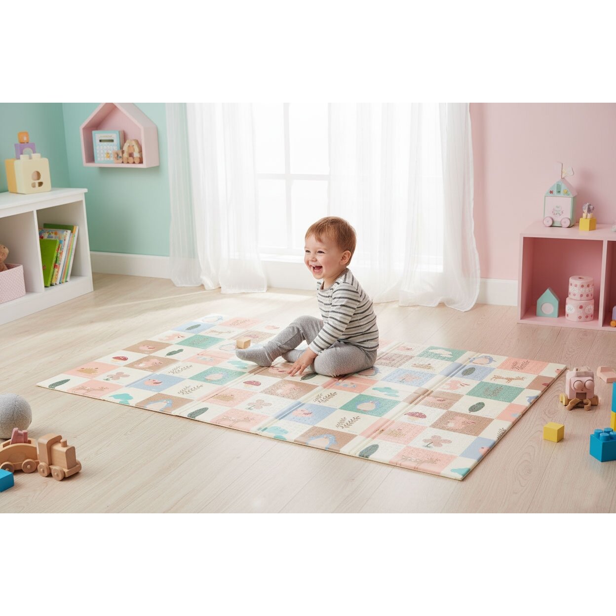Vaikiškas sulankstomas dvipusis edukacinis putplasčio kilimėlis 200x150 cm + IPLAY krepšys 3