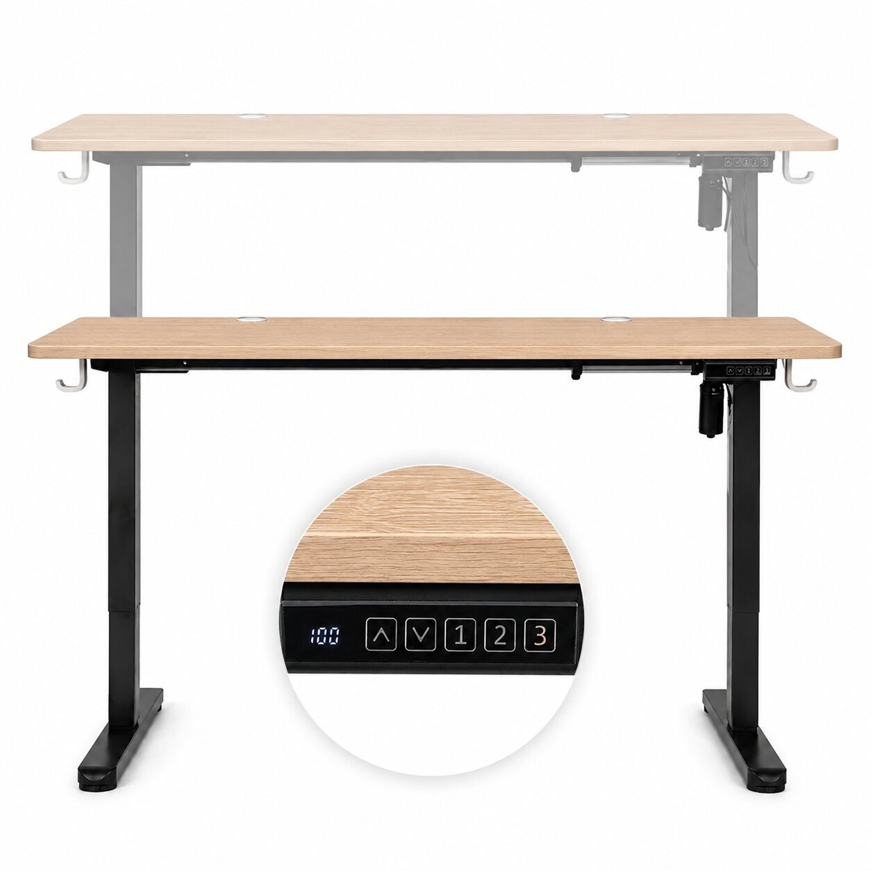 Elektrinis stalas 120x60 cm, pakeliamas, reguliuojamo aukščio 72-118 cm, šviesaus ąžuolo spalvos 6 Elektrinis stalas 120x60 cm, pakeliamas, reguliuojamo aukščio 72-118 cm, šviesaus ąžuolo spalvos 6