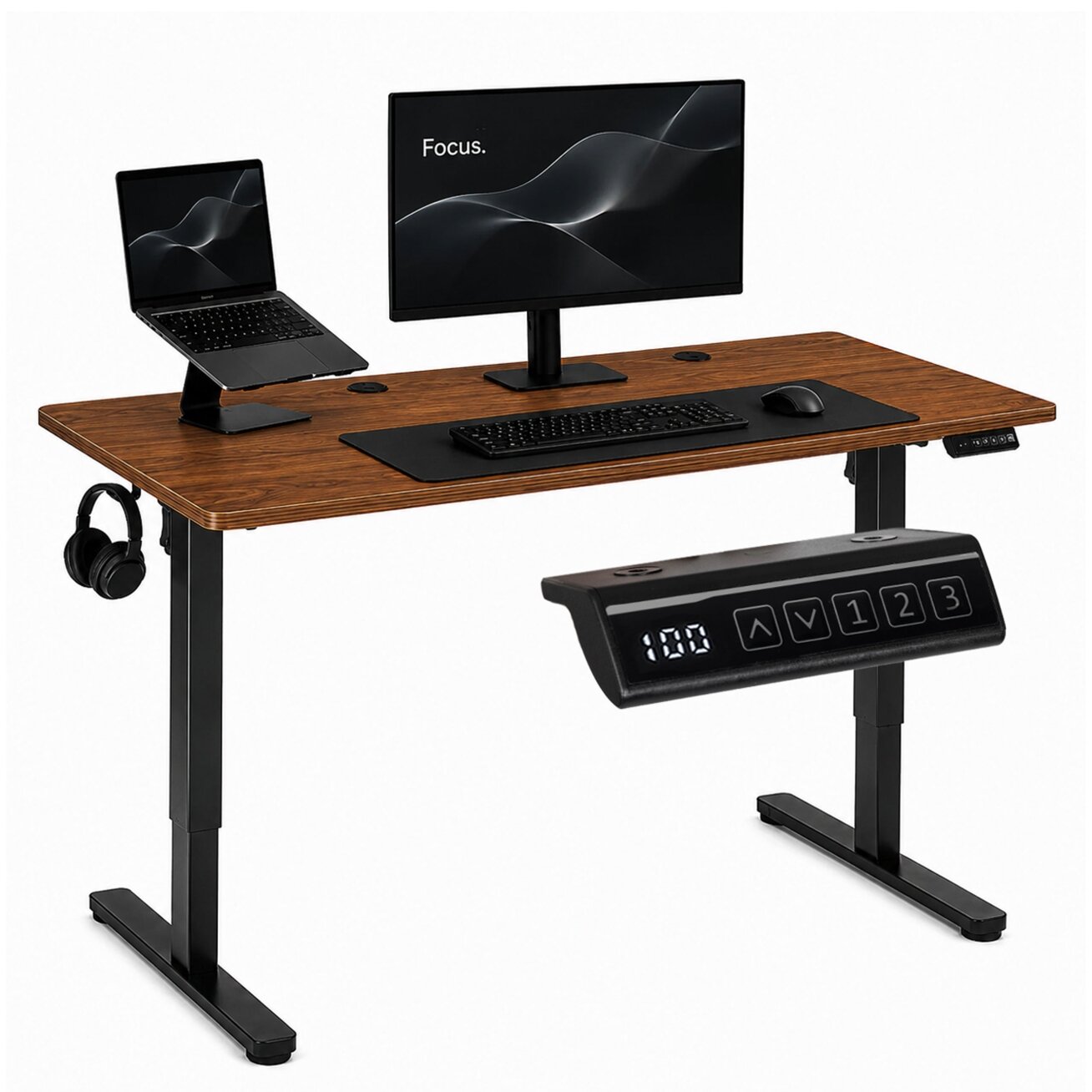 Elektrinis stalas 120x60 cm, pakeliamas, reguliuojamo aukščio 72-118 cm, tamsaus ąžuolo, ModernHome Elektrinis stalas 120x60 cm, pakeliamas, reguliuojamo aukščio 72-118 cm, tamsaus ąžuolo, ModernHome