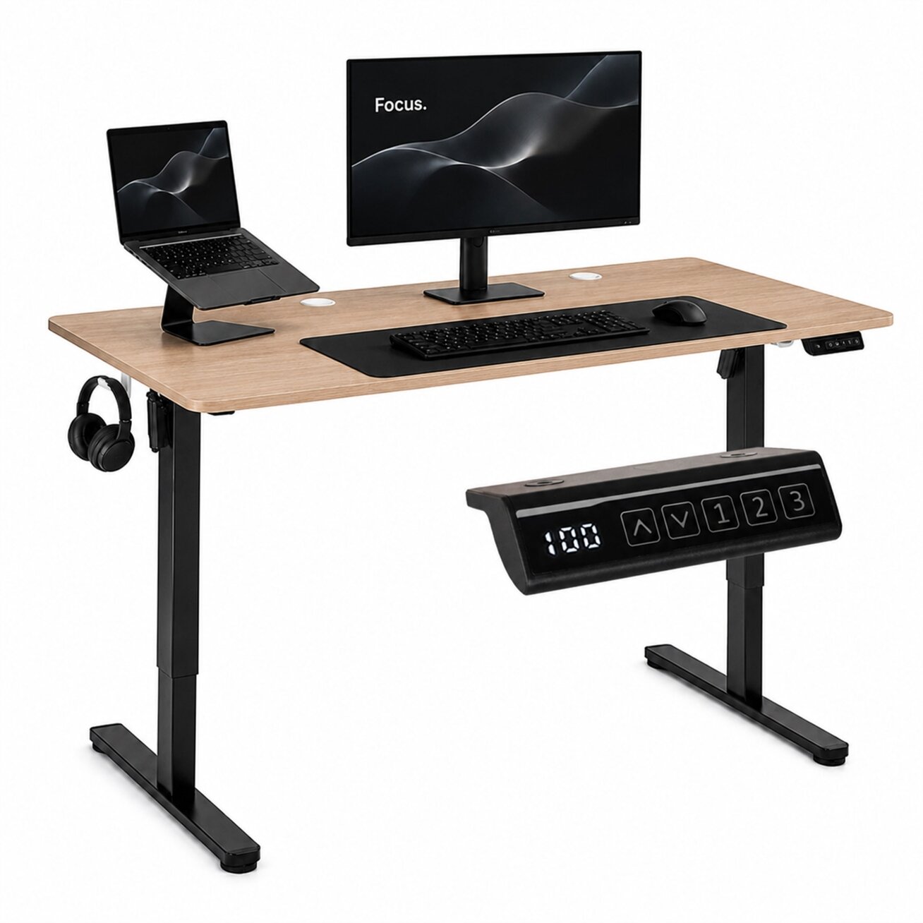 Elektrinis stalas 120x60 cm, pakeliamas, reguliuojamo aukščio 72-118 cm, šviesaus ąžuolo spalvos Elektrinis stalas 120x60 cm, pakeliamas, reguliuojamo aukščio 72-118 cm, šviesaus ąžuolo spalvos