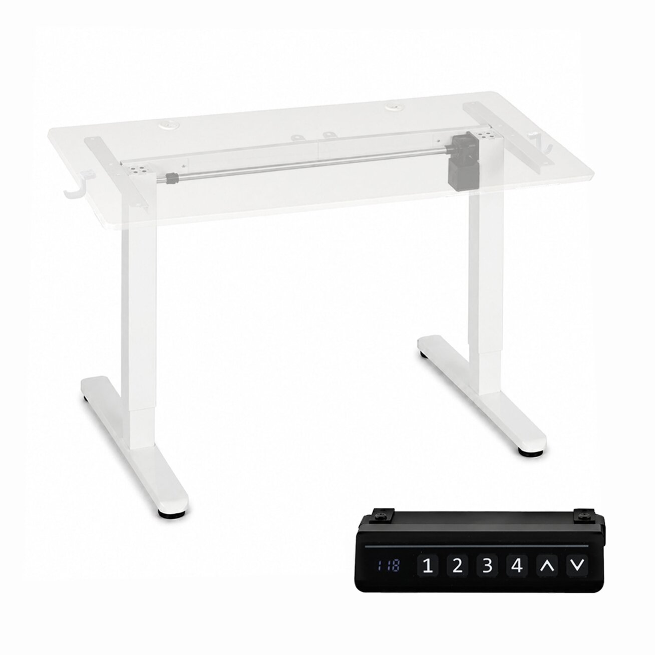 Elektrinis stalo rėmas, aukščio reguliavimas 72–118 cm, stalviršio pakėlimas iki 160 cm, baltas ModernHome Elektrinis stalo rėmas, aukščio reguliavimas 72–118 cm, stalviršio pakėlimas iki 160 cm, baltas ModernHome