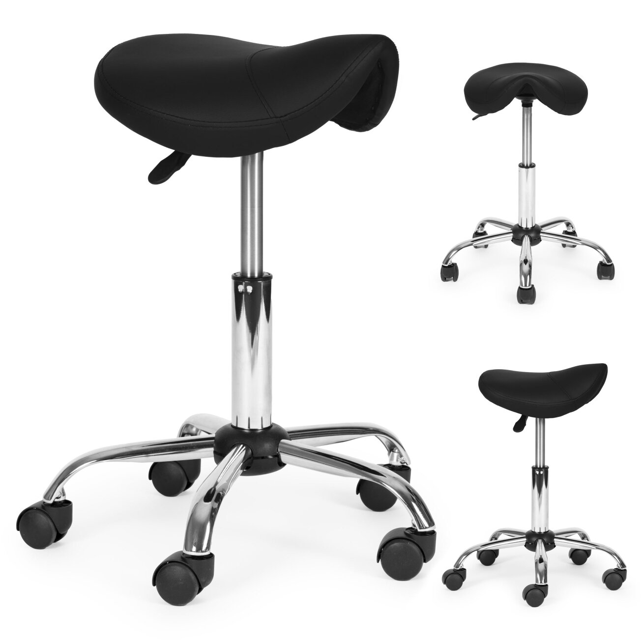 Pasukama kosmetinė–medicininė balnelio tipo kėdė, reguliuojamo aukščio, juoda, ModernHome