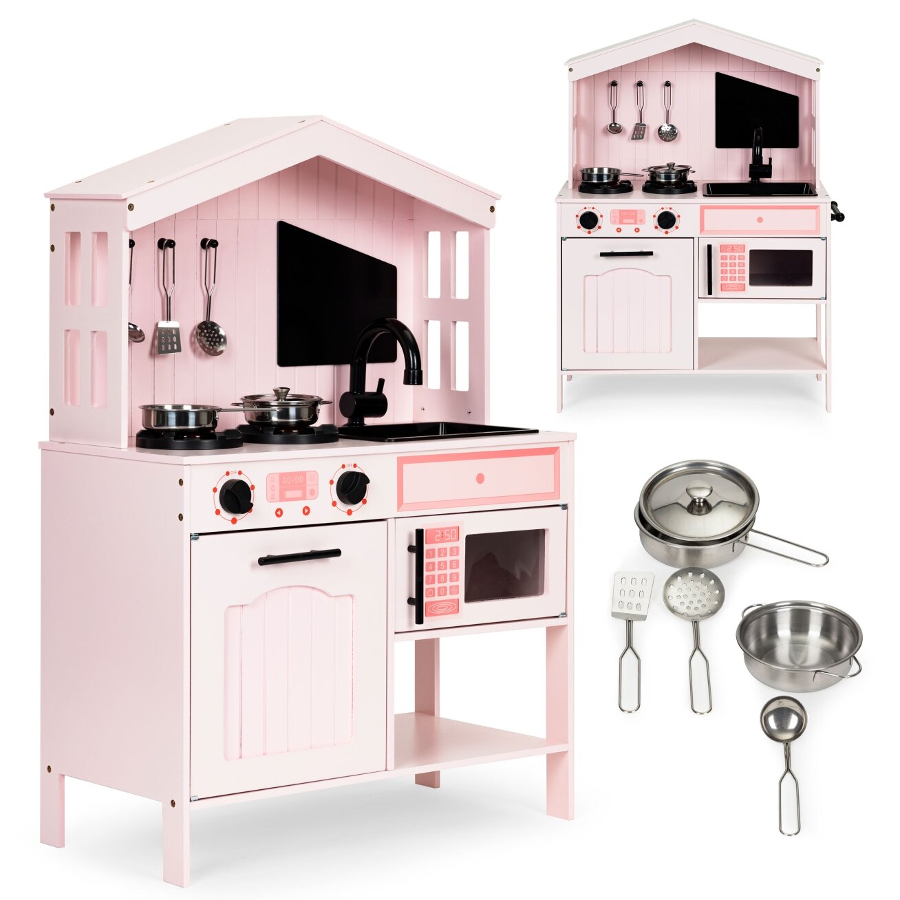 Medinė vaikiška virtuvė su orkaite, mikrobangų krosnele, degikliais ir priedais, ECOTOYS Medinė vaikiška virtuvė su orkaite, mikrobangų krosnele, degikliais ir priedais, ECOTOYS