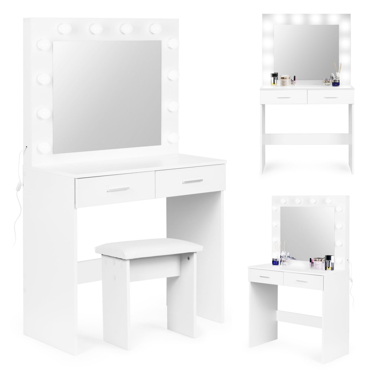 Didelis modernus kosmetinis tualetinis staliukas, veidrodis, apšvietimas, ModernHome Didelis modernus kosmetinis tualetinis staliukas, veidrodis, apšvietimas, ModernHome