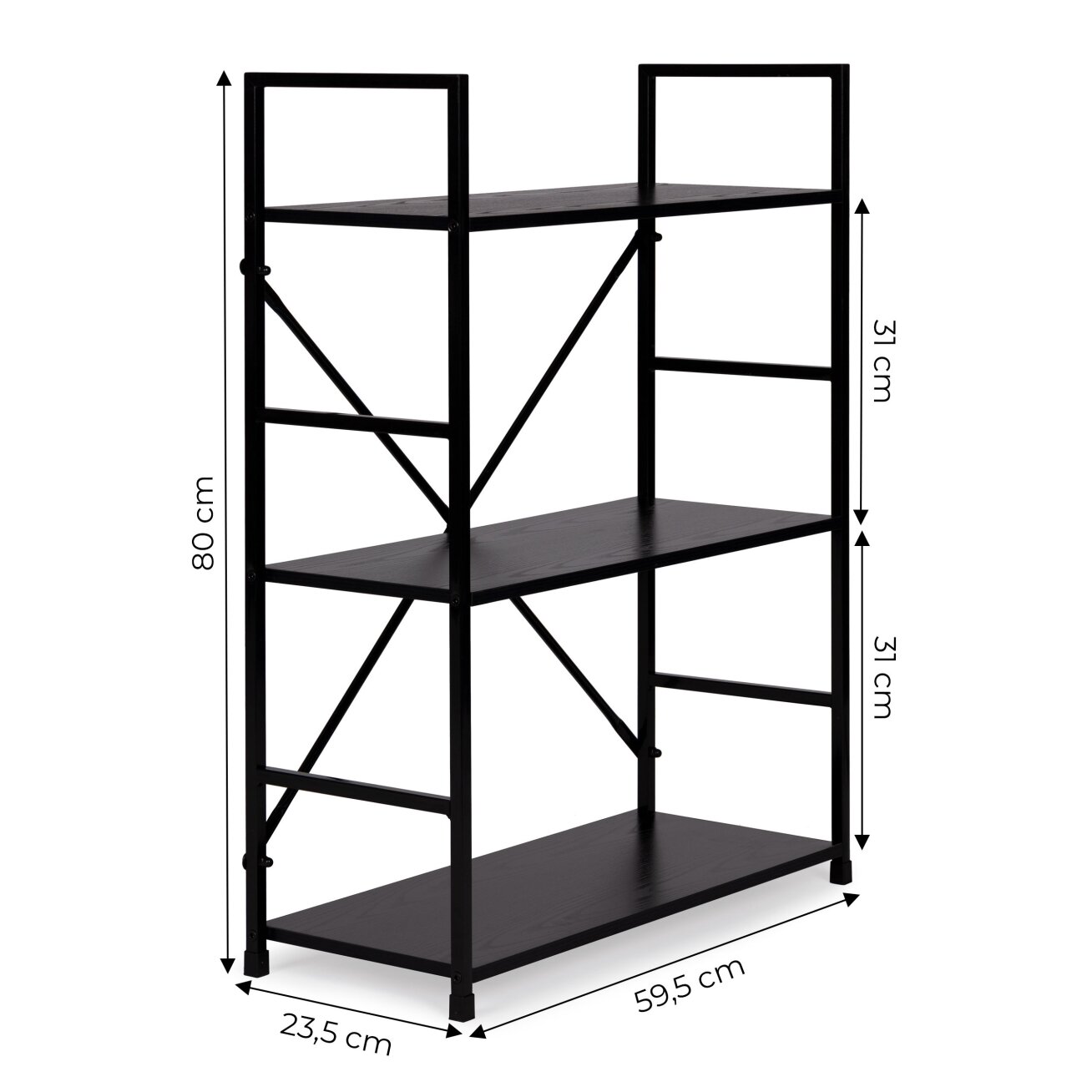 Plati medinė knygų lentyna su metaliniu rėmu, lofto stilius, ModernHome 9