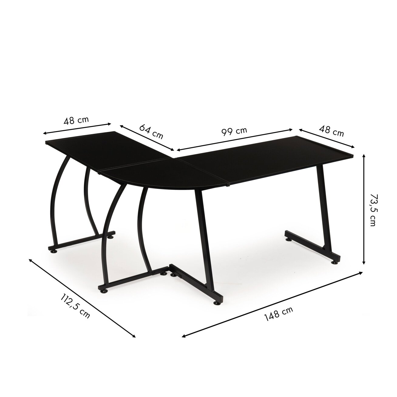 Kampinis biuro stalas lofto stiliaus, juodas, ModernHome 9