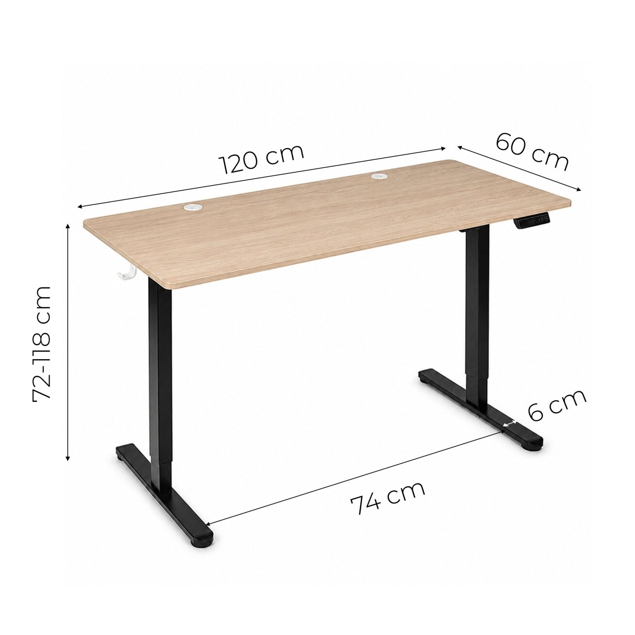 Elektrinis stalas 120x60 cm, pakeliamas, reguliuojamo aukščio 72-118 cm, šviesaus ąžuolo spalvos 9