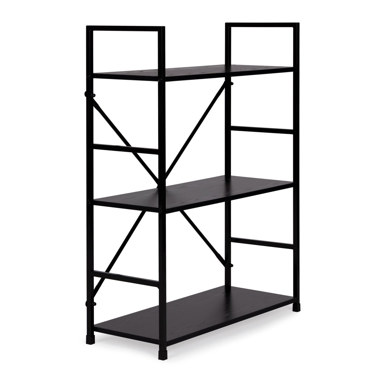 Plati medinė knygų lentyna su metaliniu rėmu, lofto stilius, ModernHome 1