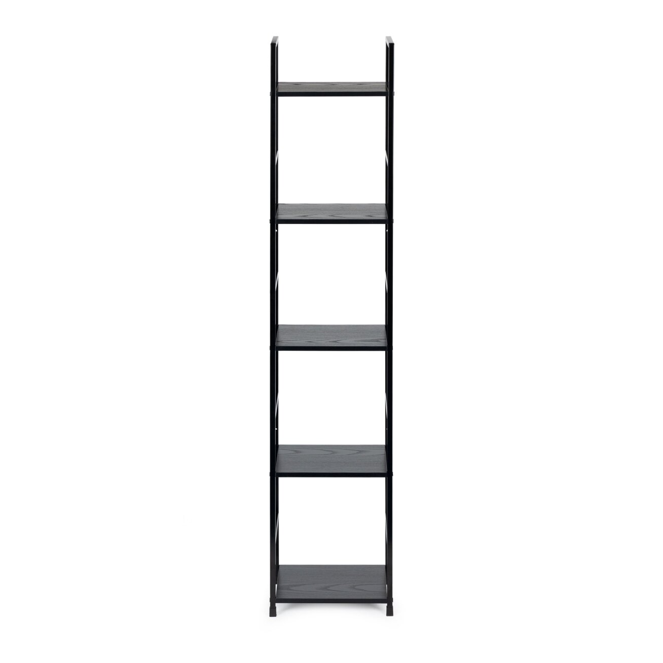 Moderni medinė lentyna su metaliniu rėmu, keturių lentynų, LOFT stilius, juoda, ModernHome 1