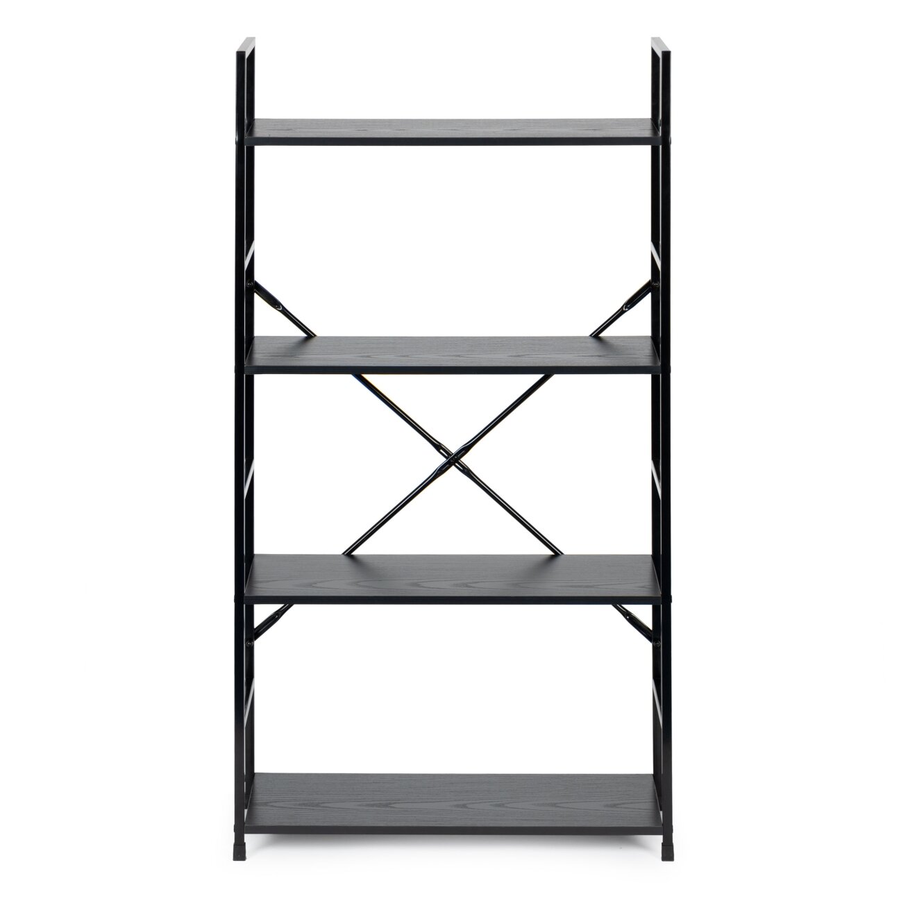 Plati moderni LOFT stiliaus medinė knygų lentyna su penkiomis lentynomis, juoda, ModernHome 1