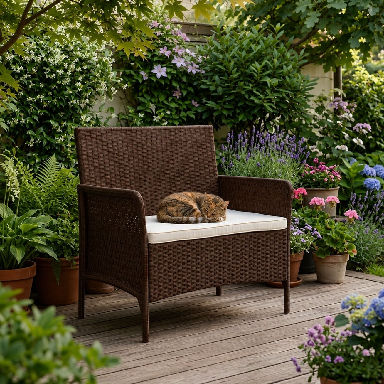 Dvivietė sodo sofa su pagalvėle, suolas balkonui, terasai, sodui, ruda, „MultiGarden“ 2