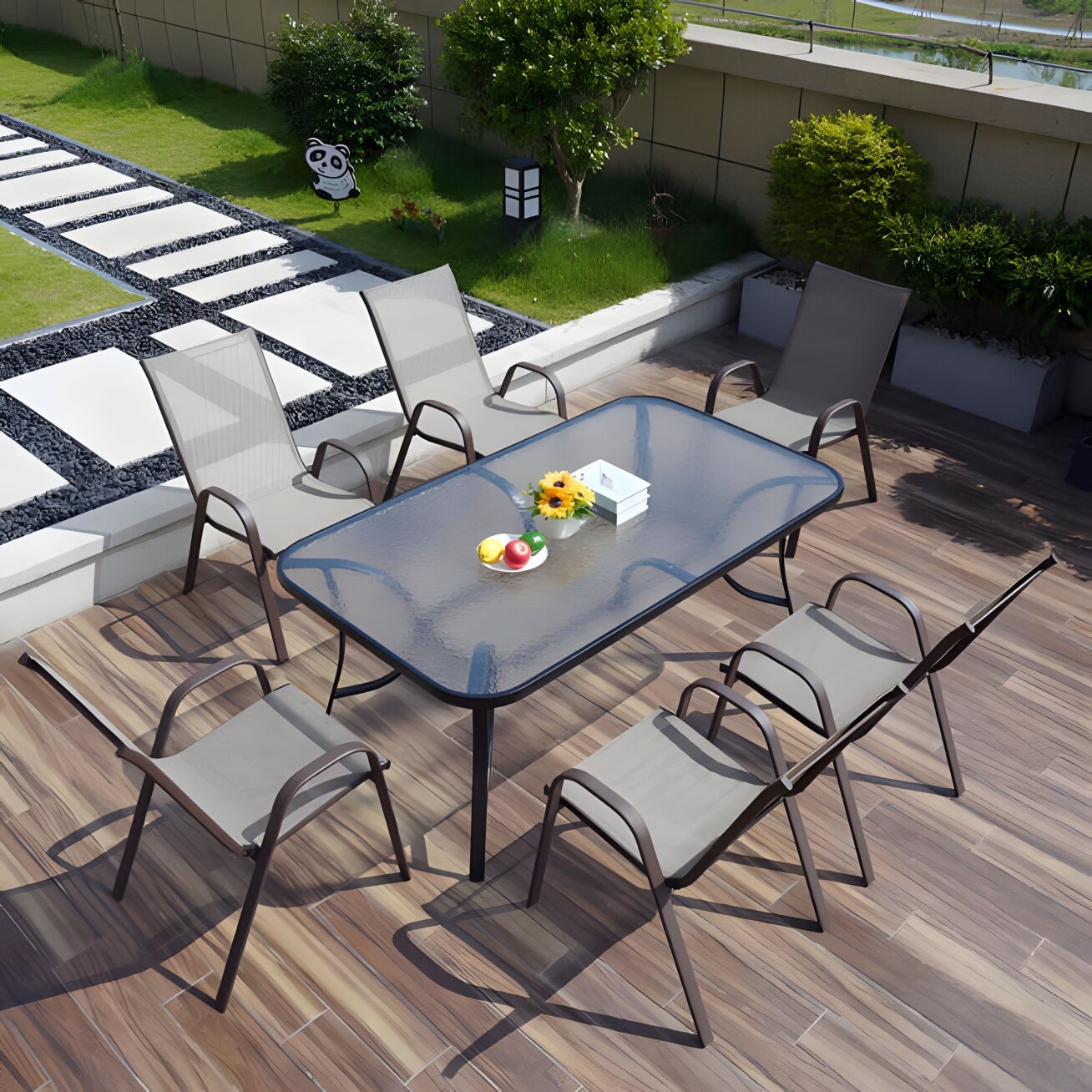 Stiklinis sodo stalas terasai ir sodui, 120 × 70 cm, grūdintas stiklas, skylė skėčiui, MultiGarden 2 Stiklinis sodo stalas terasai ir sodui, 120 × 70 cm, grūdintas stiklas, skylė skėčiui, MultiGarden 2