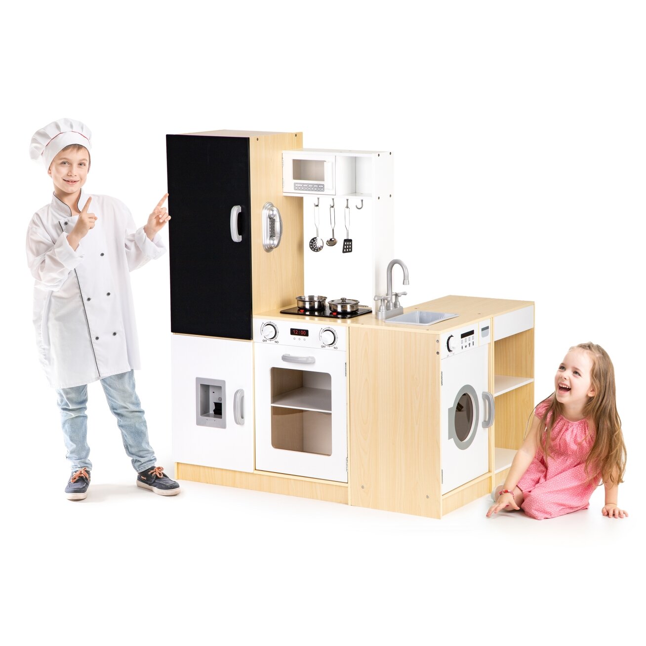 Didelė medinė vaikiška virtuvė XXL su LED apšvietimu, ECOTOYS 2 Didelė medinė vaikiška virtuvė XXL su LED apšvietimu, ECOTOYS 2