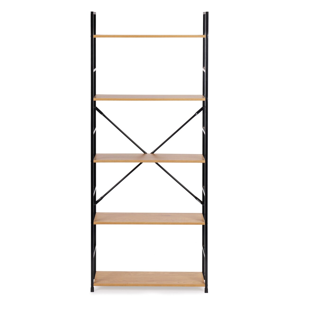 Plati moderni medinė knygų lentyna lofto stiliaus, penkių lygių, ModernHome 2