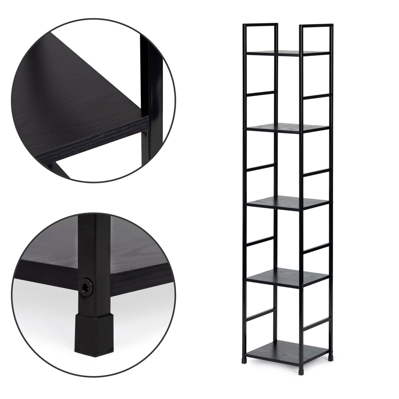 Moderni medinė lentyna su metaliniu rėmu, keturių lentynų, LOFT stilius, juoda, ModernHome 2 Moderni medinė lentyna su metaliniu rėmu, keturių lentynų, LOFT stilius, juoda, ModernHome 2