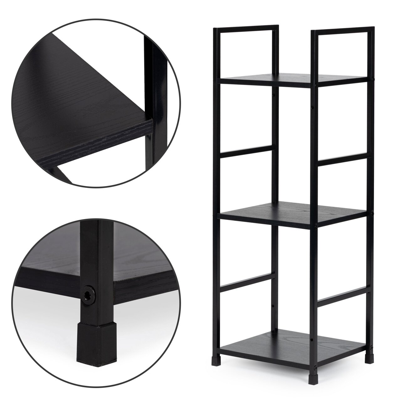 Plati moderni medinė lentyna su keturiomis lentynomis, LOFT stilius, juoda, ModernHome 2 Plati moderni medinė lentyna su keturiomis lentynomis, LOFT stilius, juoda, ModernHome 2