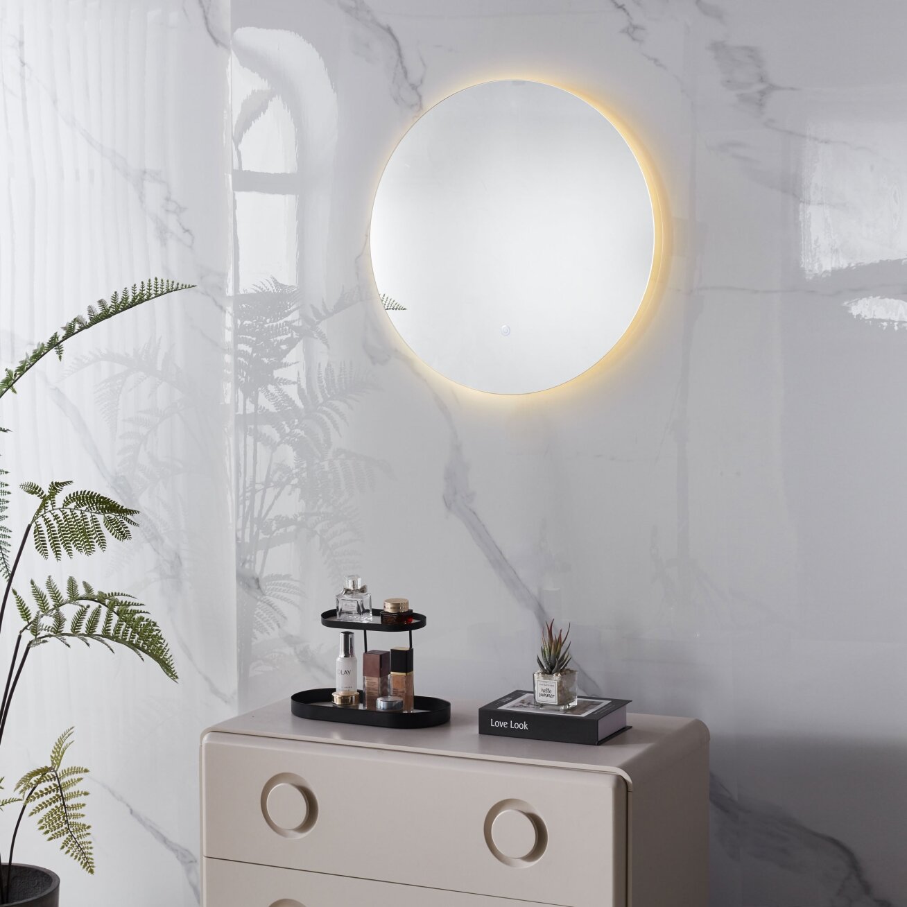 Apvalus LED vonios veidrodis 60 cm, sieninis, trys spalvos, liečiamas jungiklis, ModernHome 2