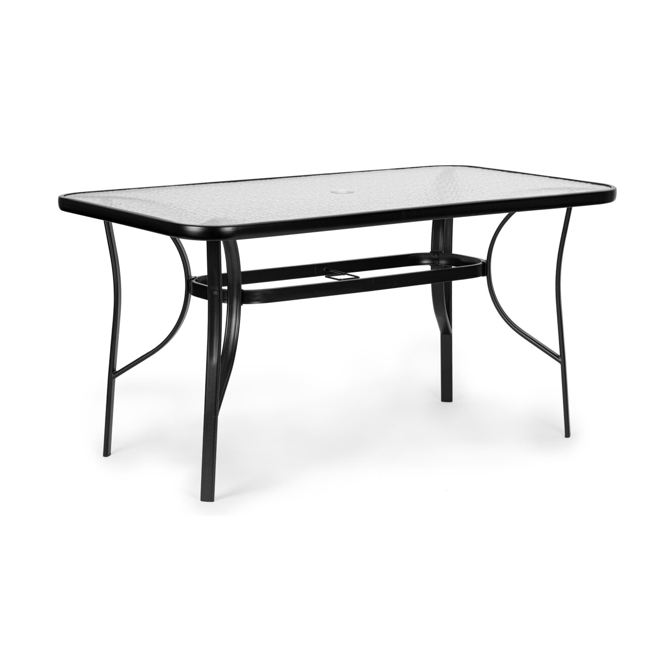 Stiklinis sodo stalas 120 × 70 cm terasai ir sodui, grūdintas stiklas, skylė skėčiui, MultiGarden 3 Stiklinis sodo stalas 120 × 70 cm terasai ir sodui, grūdintas stiklas, skylė skėčiui, MultiGarden 3