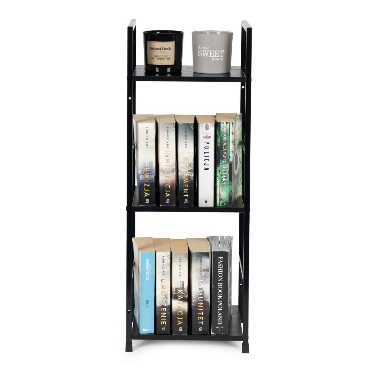 Plati moderni medinė lentyna su keturiomis lentynomis, LOFT stilius, juoda, ModernHome 3