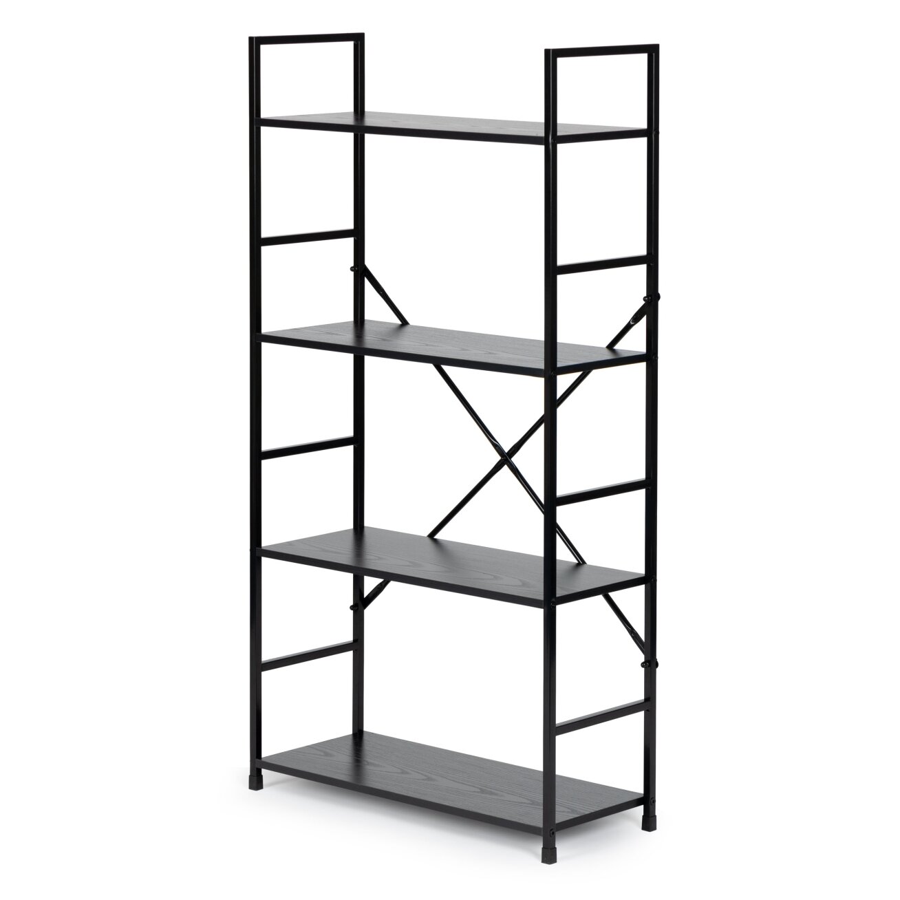 Plati moderni LOFT stiliaus medinė knygų lentyna su penkiomis lentynomis, juoda, ModernHome 3 Plati moderni LOFT stiliaus medinė knygų lentyna su penkiomis lentynomis, juoda, ModernHome 3