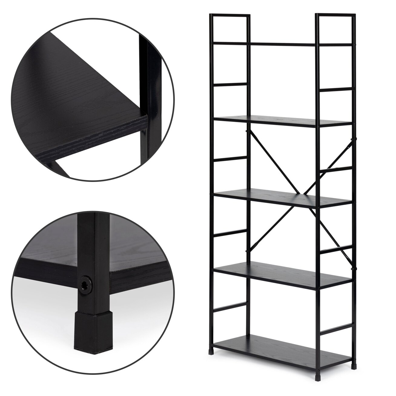 Plati medinė lentyna su metaliniu rėmu, LOFT stilius, trijų lentynų, ModernHome 3 Plati medinė lentyna su metaliniu rėmu, LOFT stilius, trijų lentynų, ModernHome 3