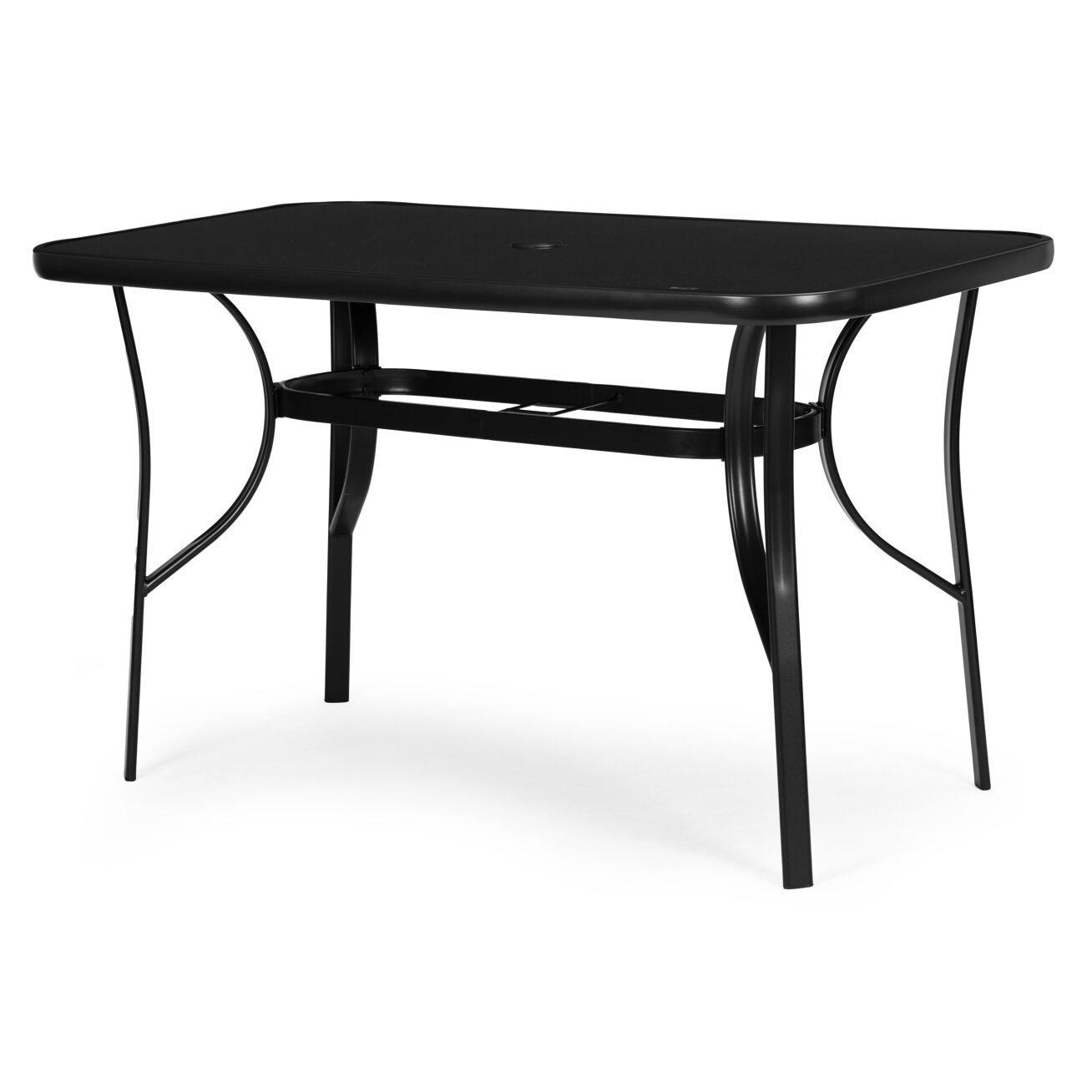 Sodo stalas, 140x80 cm, grūdintas stiklas, su skėčio skylute, juodas, „MultiGarden“ 4 Sodo stalas, 140x80 cm, grūdintas stiklas, su skėčio skylute, juodas, „MultiGarden“ 4