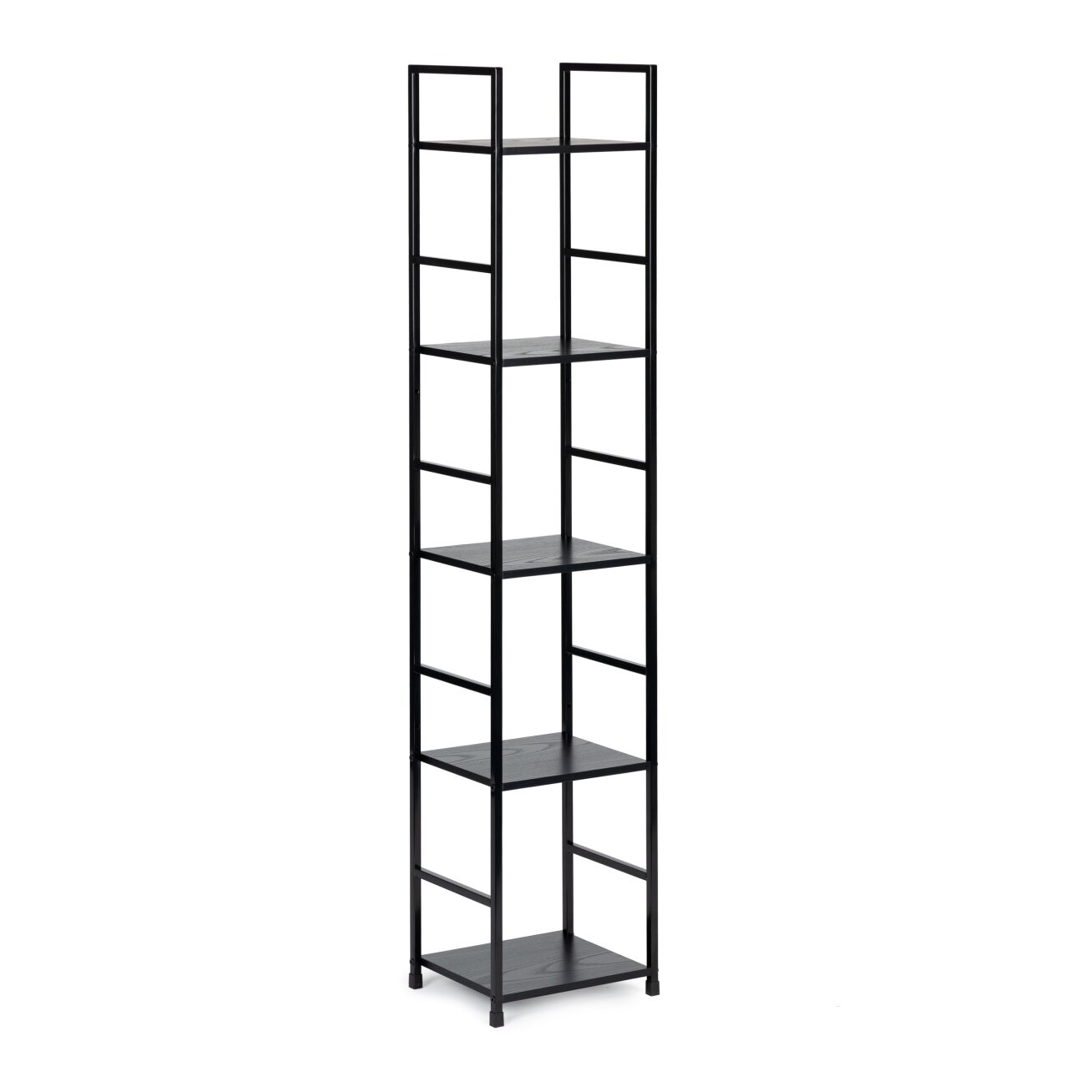 Moderni medinė lentyna su metaliniu rėmu, keturių lentynų, LOFT stilius, juoda, ModernHome 4
