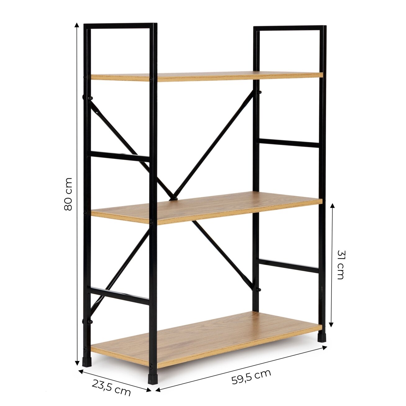 Medinė lentyna su metaliniu rėmu, plati LOFT, 3 lentynos, ModernHome 4