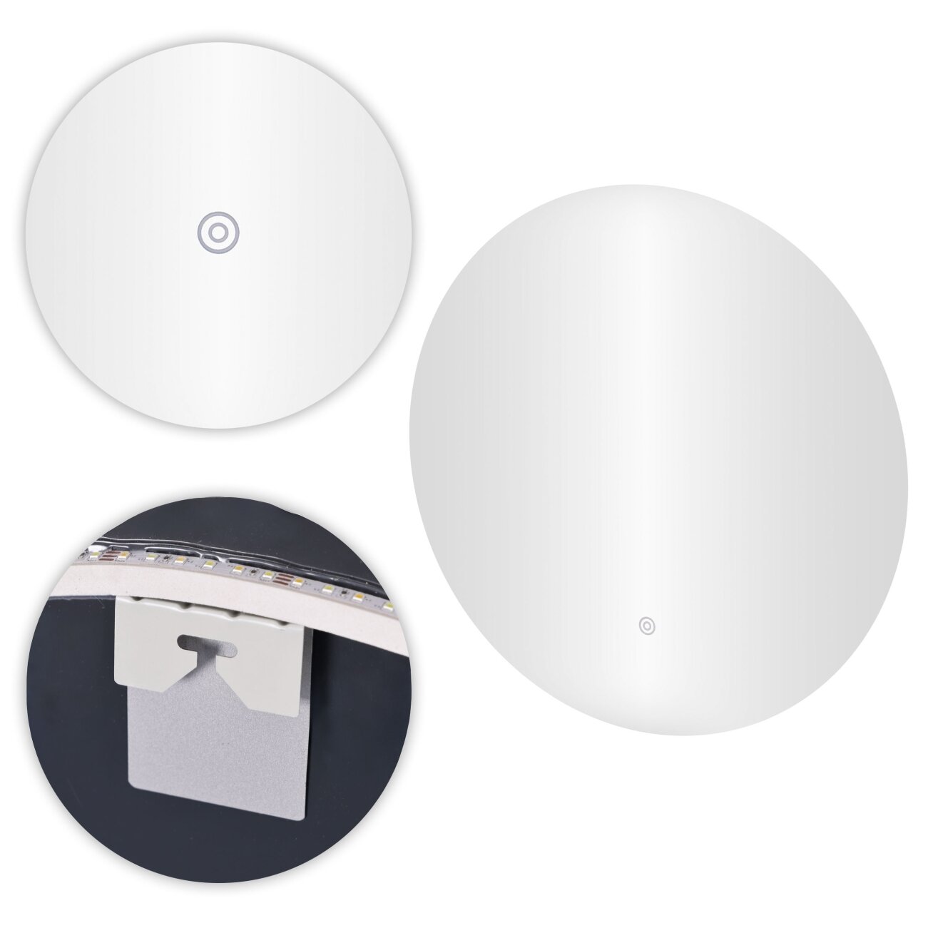 Apvalus LED vonios veidrodis 60 cm, sieninis, trys spalvos, liečiamas jungiklis, ModernHome 4 Apvalus LED vonios veidrodis 60 cm, sieninis, trys spalvos, liečiamas jungiklis, ModernHome 4