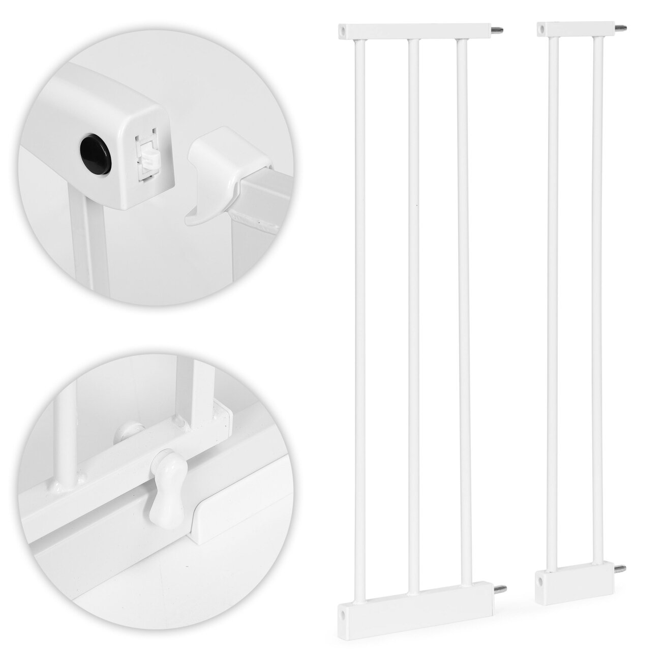 Apsauginiai varteliai 74-105 cm laiptams ir durims, plieniniai, su papildomomis panelėmis, balti ECOTOYS 5 Apsauginiai varteliai 74-105 cm laiptams ir durims, plieniniai, su papildomomis panelėmis, balti ECOTOYS 5