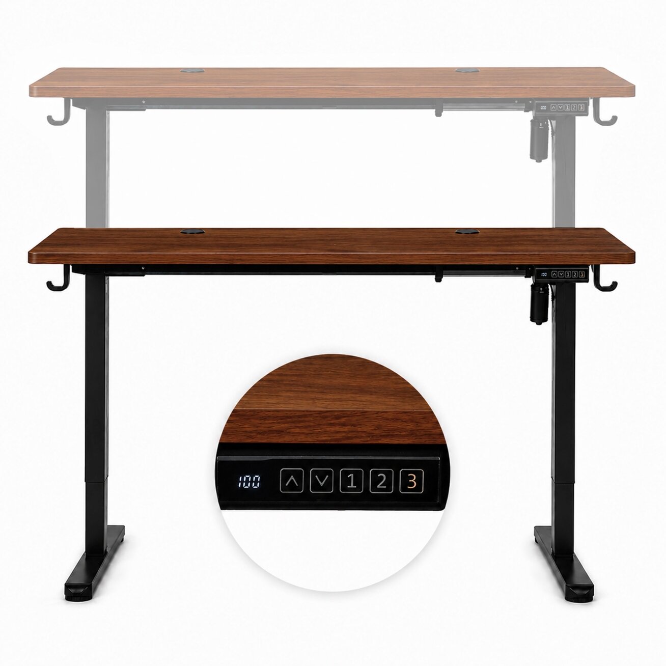 Elektrinis stalas 120x60 cm, pakeliamas, reguliuojamo aukščio 72-118 cm, tamsaus ąžuolo, ModernHome 6 Elektrinis stalas 120x60 cm, pakeliamas, reguliuojamo aukščio 72-118 cm, tamsaus ąžuolo, ModernHome 6