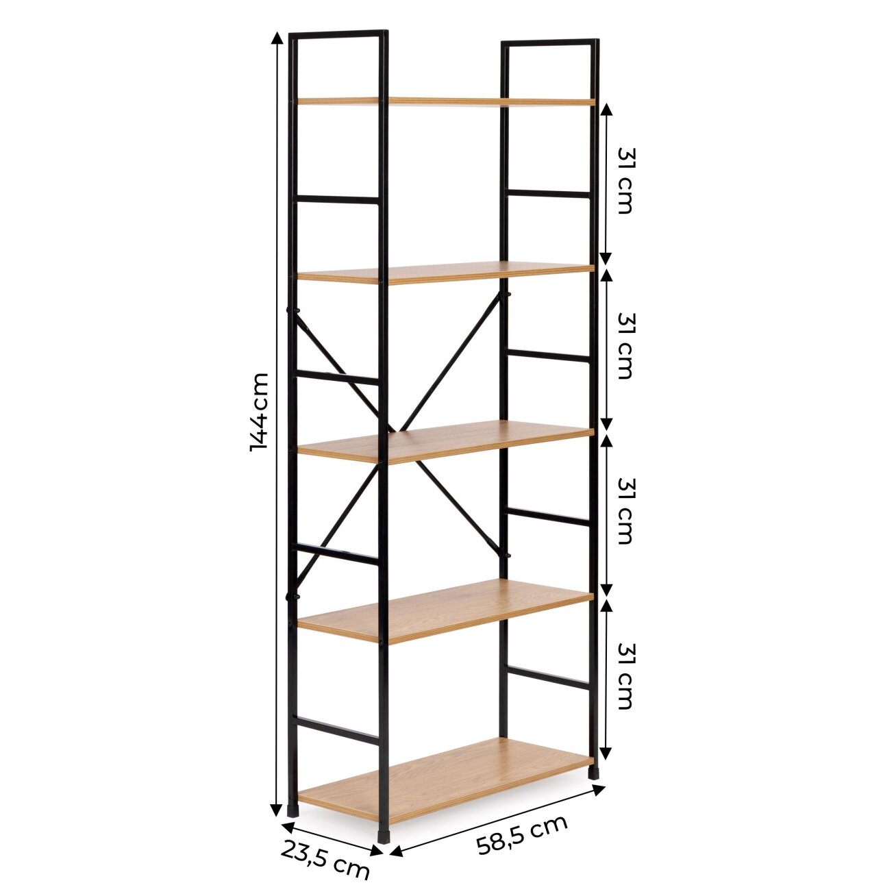 Plati moderni medinė knygų lentyna lofto stiliaus, penkių lygių, ModernHome 6 Plati moderni medinė knygų lentyna lofto stiliaus, penkių lygių, ModernHome 6