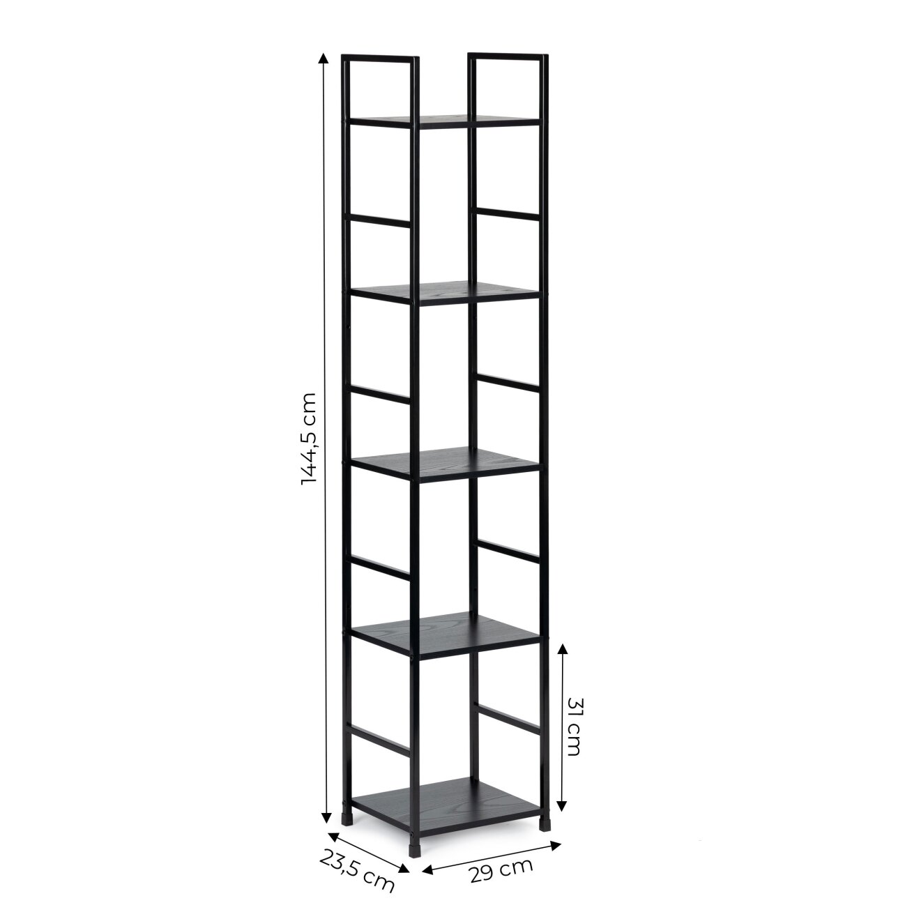 Moderni medinė lentyna su metaliniu rėmu, keturių lentynų, LOFT stilius, juoda, ModernHome 7 Moderni medinė lentyna su metaliniu rėmu, keturių lentynų, LOFT stilius, juoda, ModernHome 7
