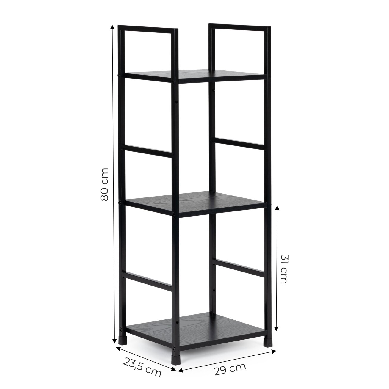 Plati moderni medinė lentyna su keturiomis lentynomis, LOFT stilius, juoda, ModernHome 7