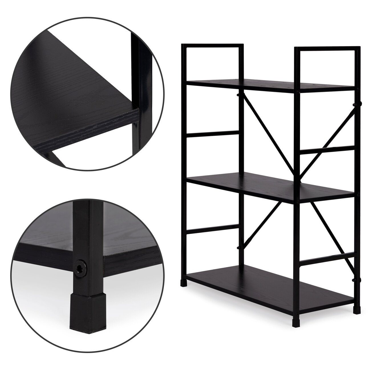Plati medinė knygų lentyna su metaliniu rėmu, lofto stilius, ModernHome 8