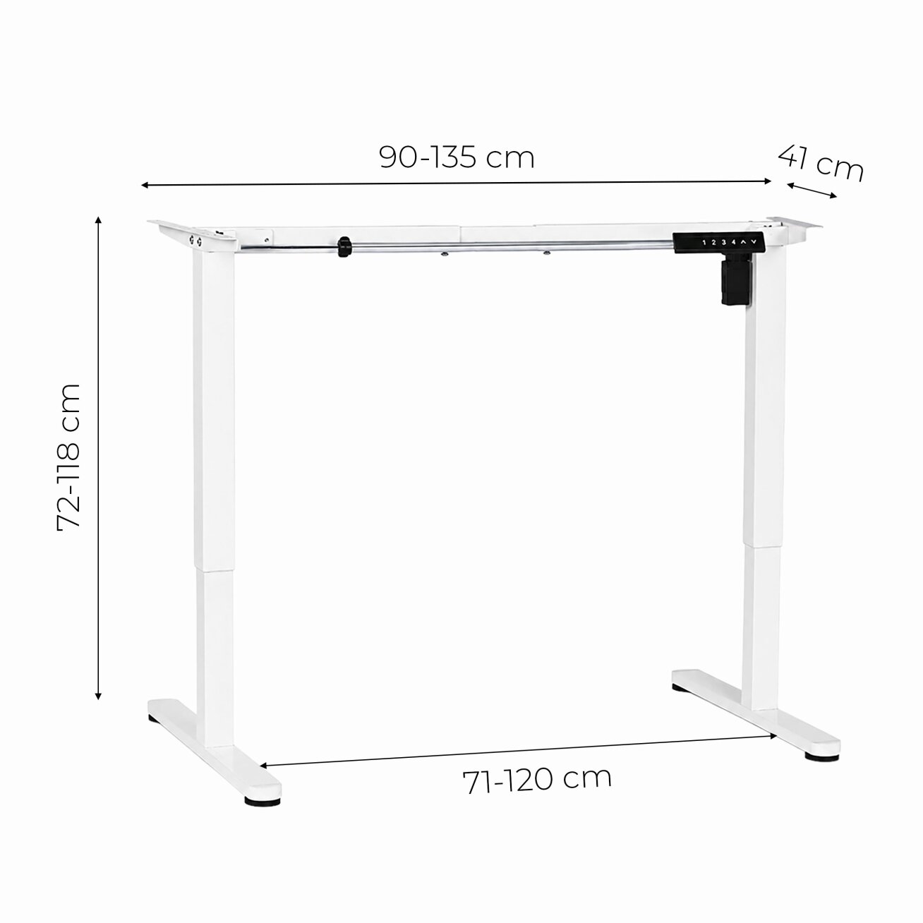 Elektrinis stalo rėmas, aukščio reguliavimas 72–118 cm, stalviršio pakėlimas iki 160 cm, baltas ModernHome 8 Elektrinis stalo rėmas, aukščio reguliavimas 72–118 cm, stalviršio pakėlimas iki 160 cm, baltas ModernHome 8