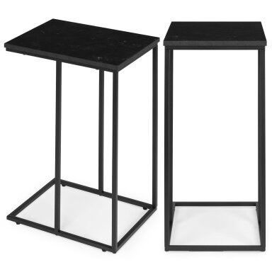Šoninis staliukas nešiojamam kompiuteriui arba kavos staliukas, C formos, juodo marmuro dizainas, ModernHome Šoninis staliukas nešiojamam kompiuteriui arba kavos staliukas, C formos, juodo marmuro dizainas, ModernHome