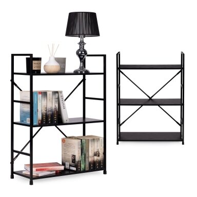 Plati medinė knygų lentyna su metaliniu rėmu, lofto stilius, ModernHome