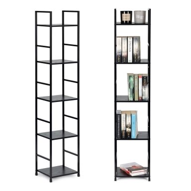 Moderni medinė lentyna su metaliniu rėmu, keturių lentynų, LOFT stilius, juoda, ModernHome