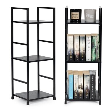 Plati moderni medinė lentyna su keturiomis lentynomis, LOFT stilius, juoda, ModernHome