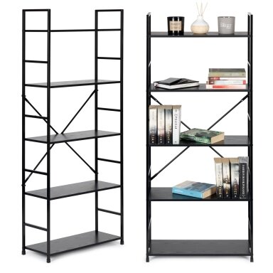 Plati medinė lentyna su metaliniu rėmu, LOFT stilius, trijų lentynų, ModernHome
