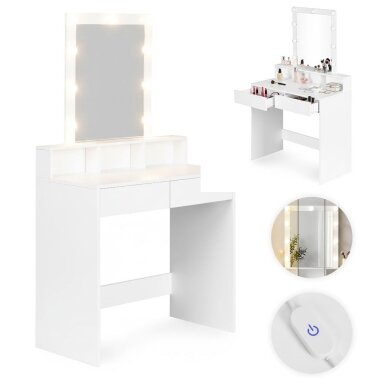 Tualetinis staliukas su veidrodžiu, LED apšvietimu, trimis spalvomis ir ryškumo reguliavimu, ModernHome