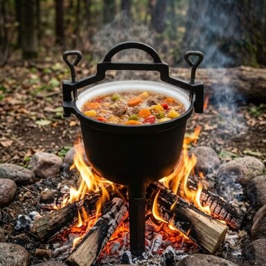 Ketaus emaliuotas katilas 10 l, pastatomas medžioklės puodas, laužo kepsninė, „MultiGarden“