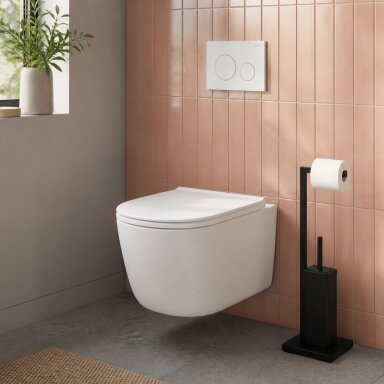 Tualetinio popieriaus stovas su laikikliu ir tualetiniu šepečiu, juodas, ModernHome